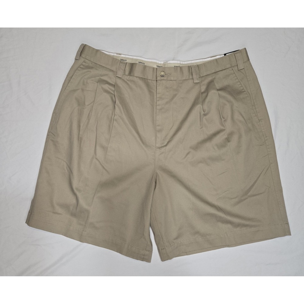 Ashworth Dewsweeper Easy Care Khaki Shorts 40x8" Wrinkle Resist NWT Cotton Golf